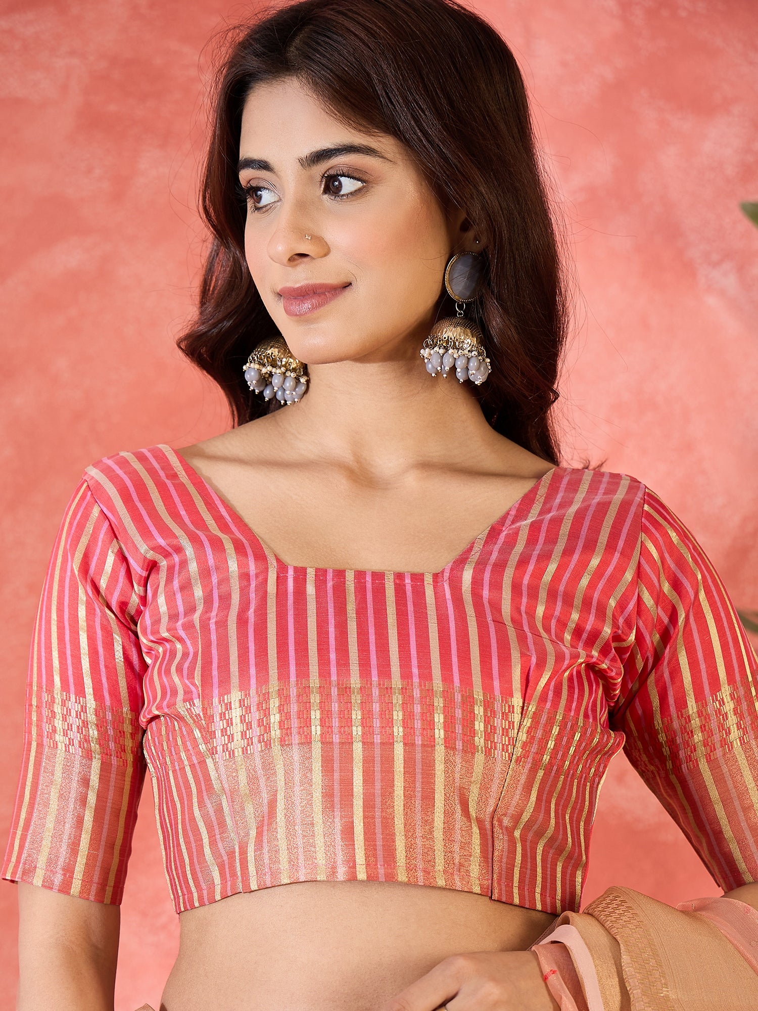 Pink Khadi Organza Woven Jacquard Designer Ethnic Partywear Saree