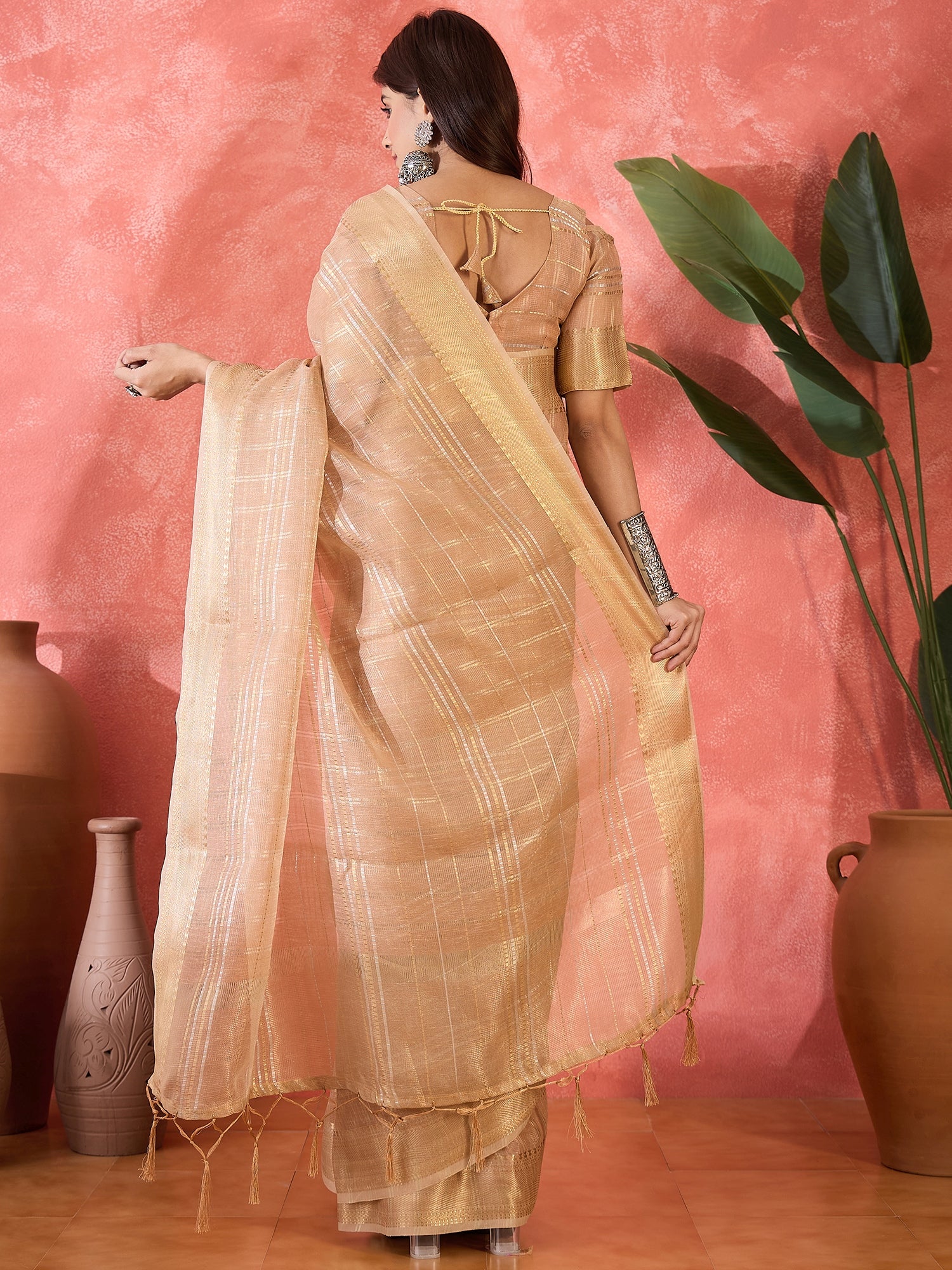 Pink Khadi Organza Woven Jacquard Designer Ethnic Traditional Festive Wear Saree