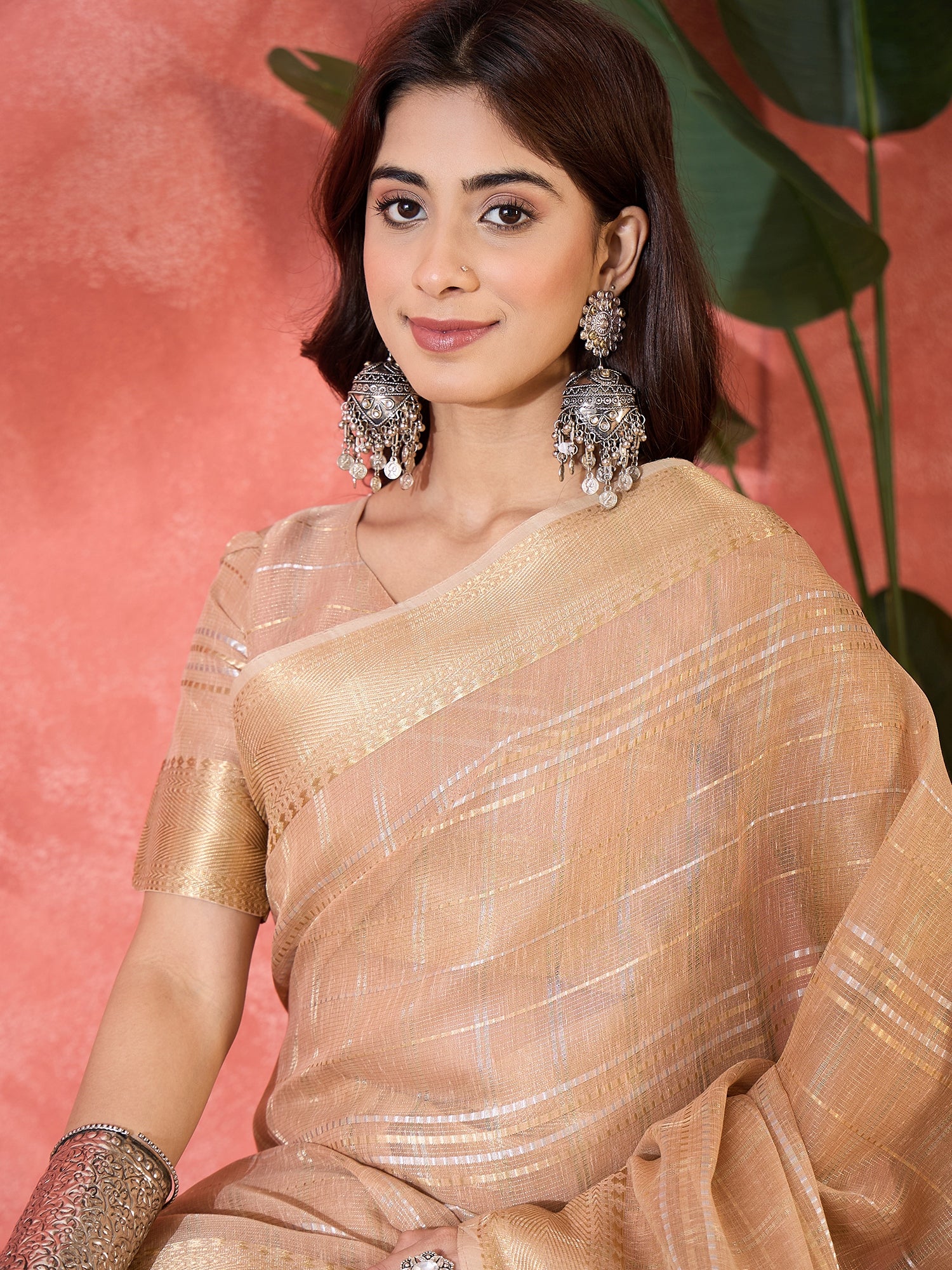 Pink Khadi Organza Woven Jacquard Designer Ethnic Traditional Festive Wear Saree