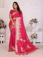 Pink Kochi Silk Ethnic Woven Jari Bandhej Designer Festive Saree