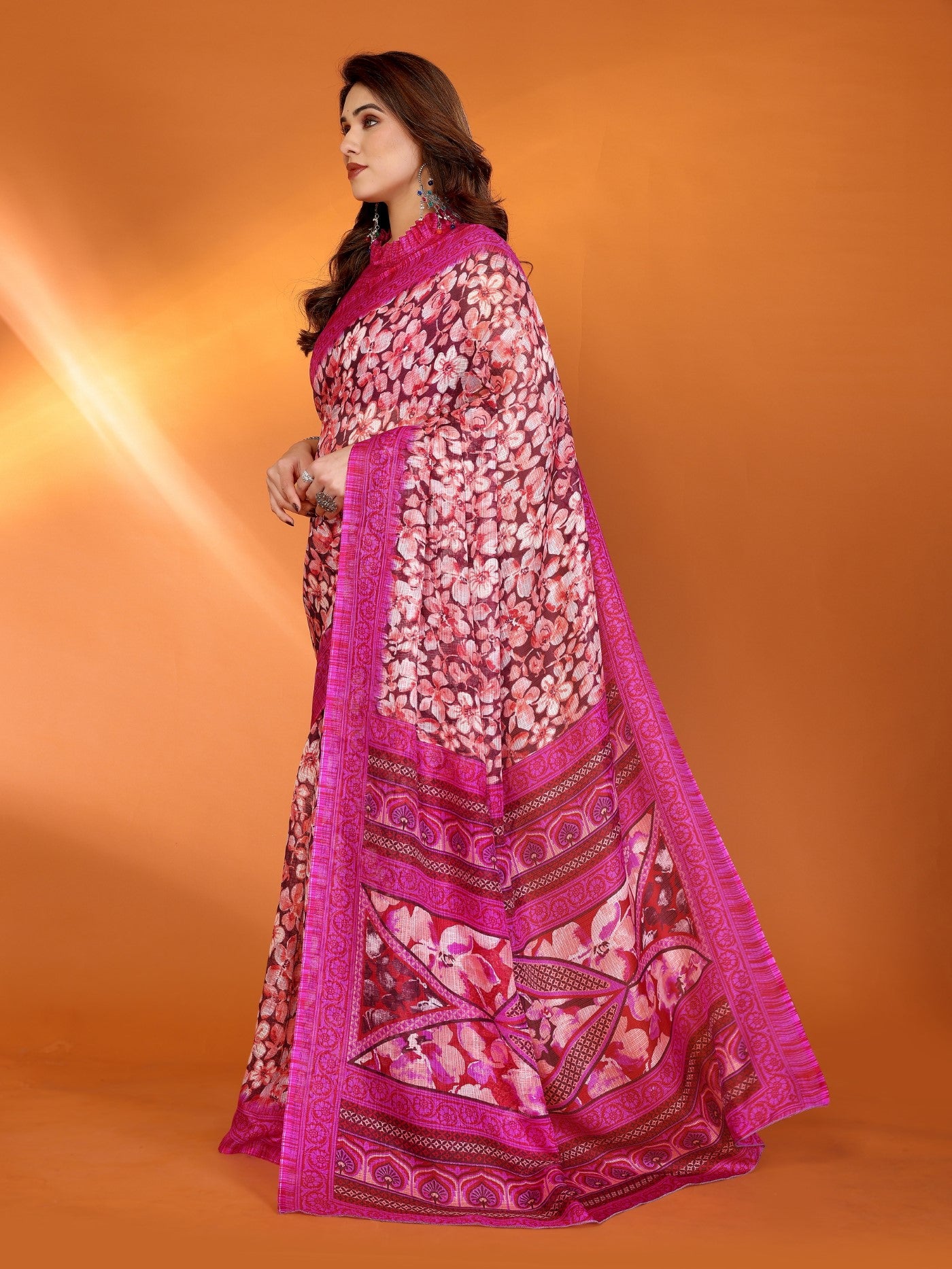 Pink Kota Doriya Saree With Printed Design
