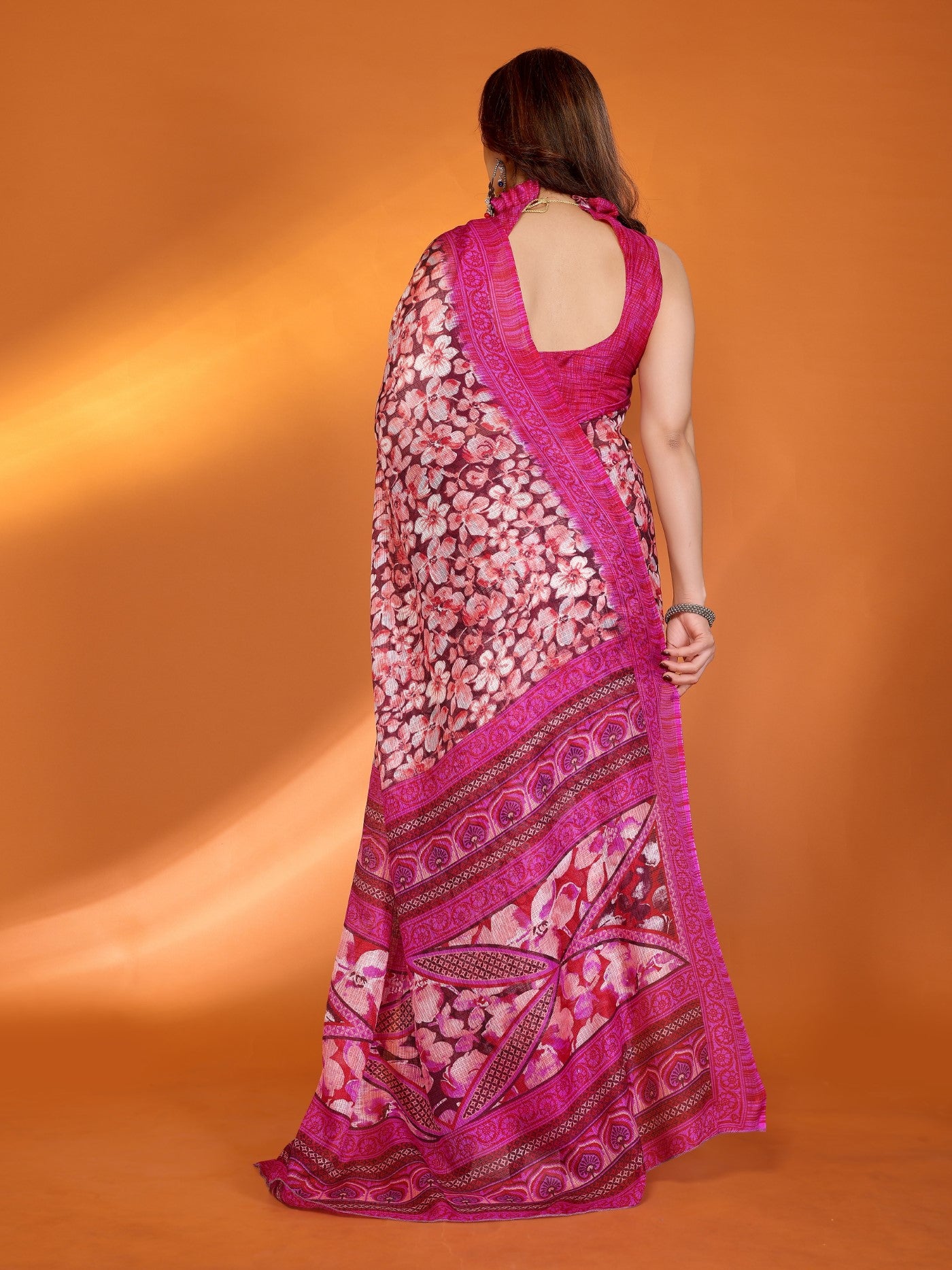 Pink Kota Doriya Saree With Printed Design