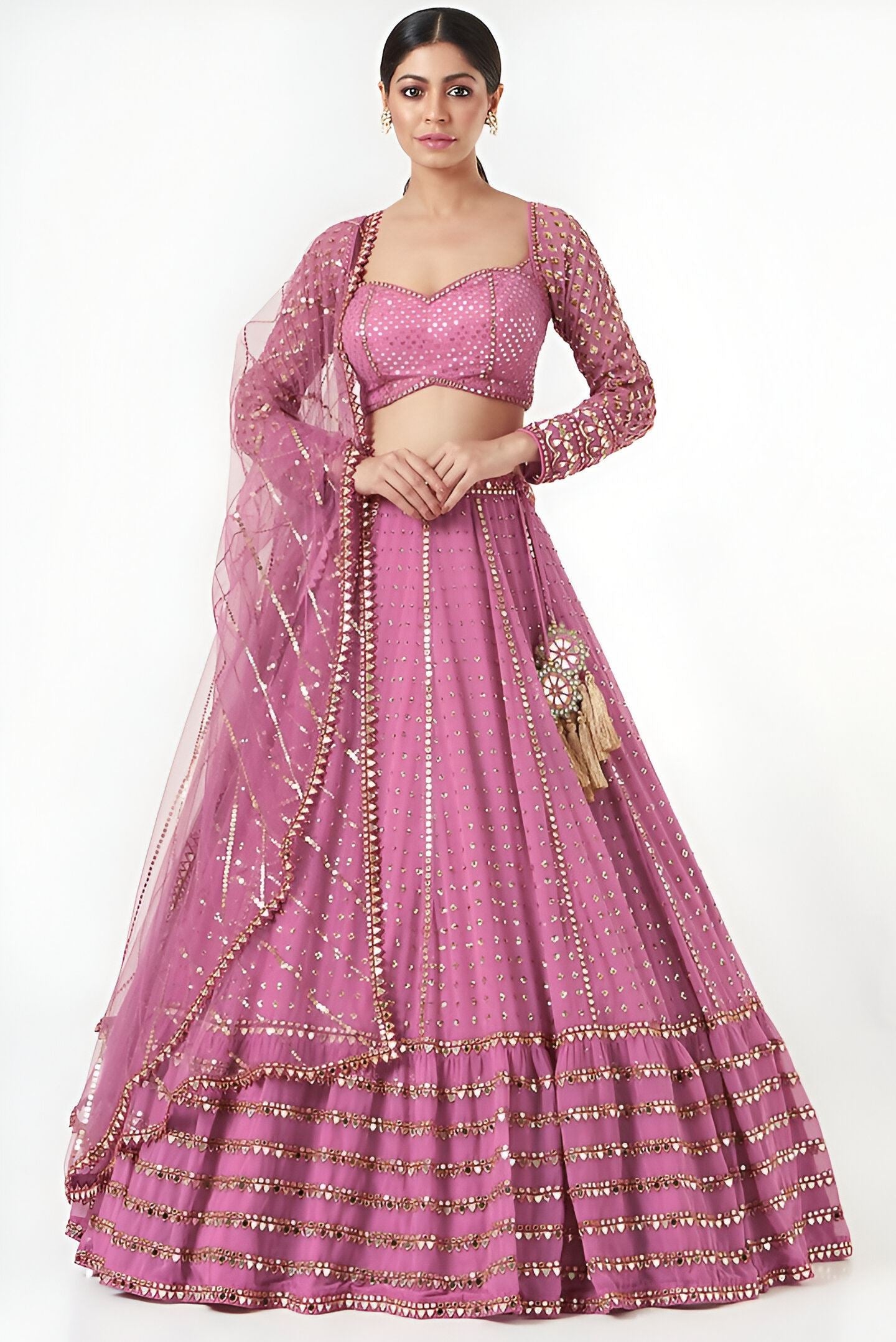 Pink Lehenga Choli With Sequence With Thread And Jari Embroidery Work
