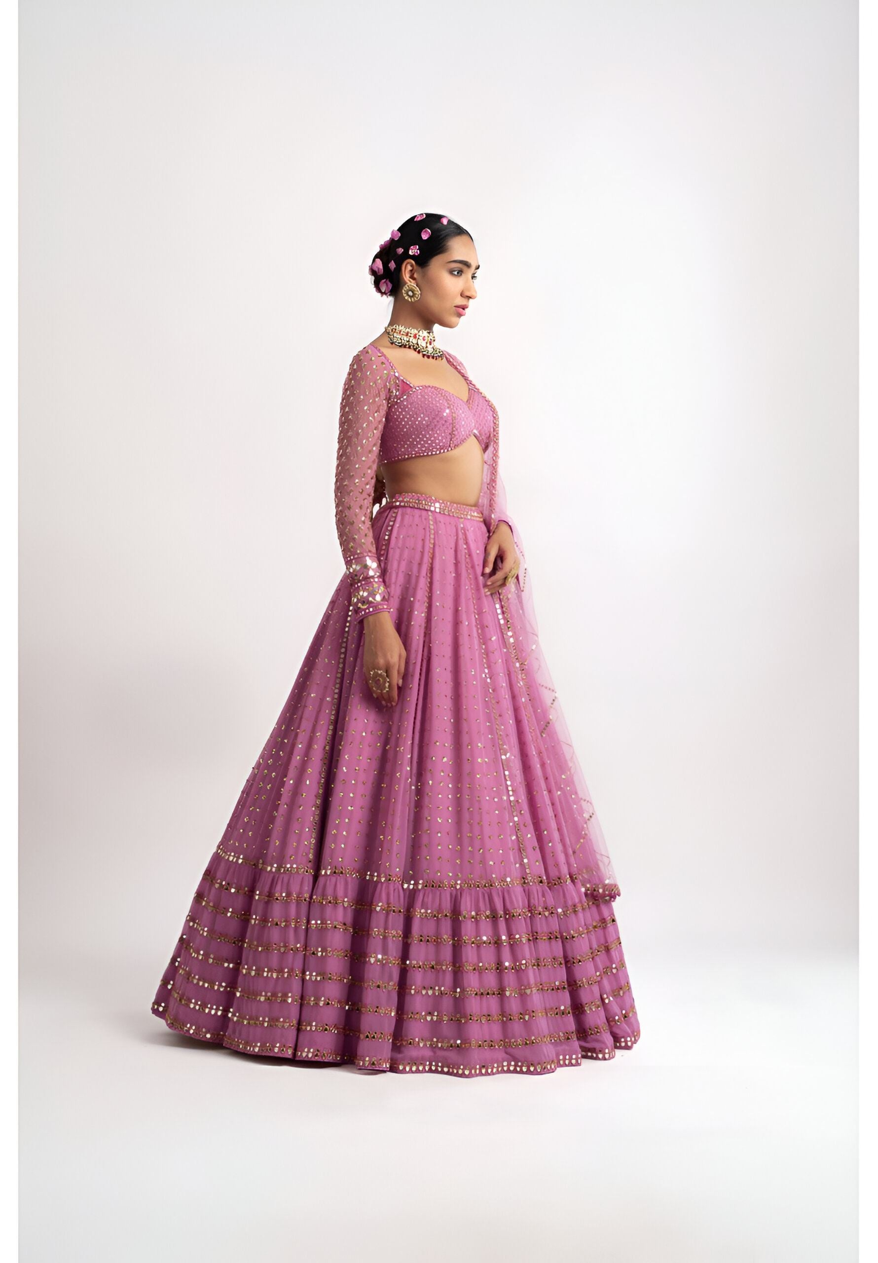 Pink Lehenga Choli With Sequence With Thread And Jari Embroidery Work