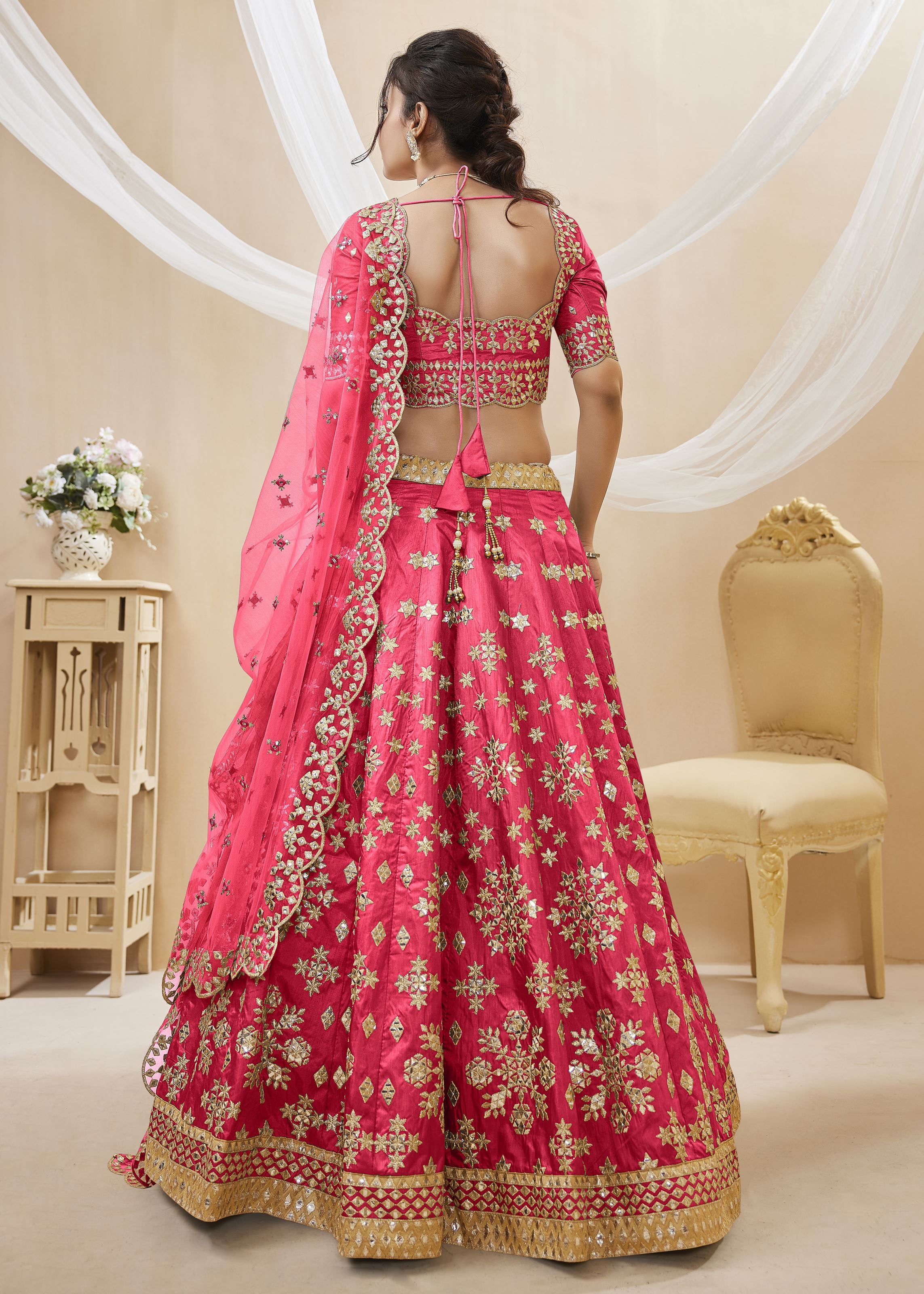 Pink Lehenga Choli With Sequins, Foil & Zari Embroidered Work