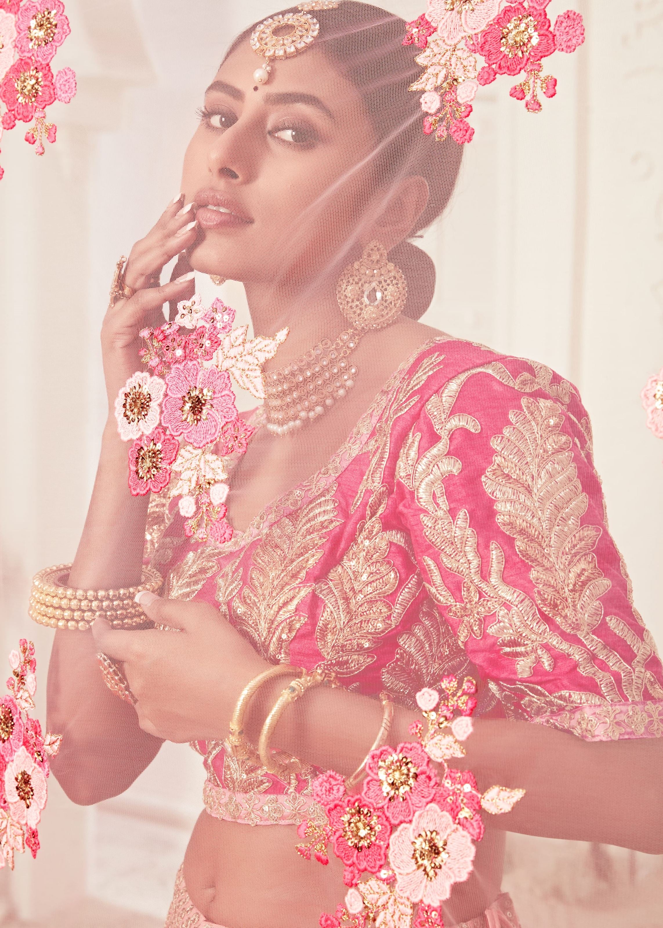 Pink Lehenga Choli With Thread, Zari, Dori And Sequins Embroidery Work