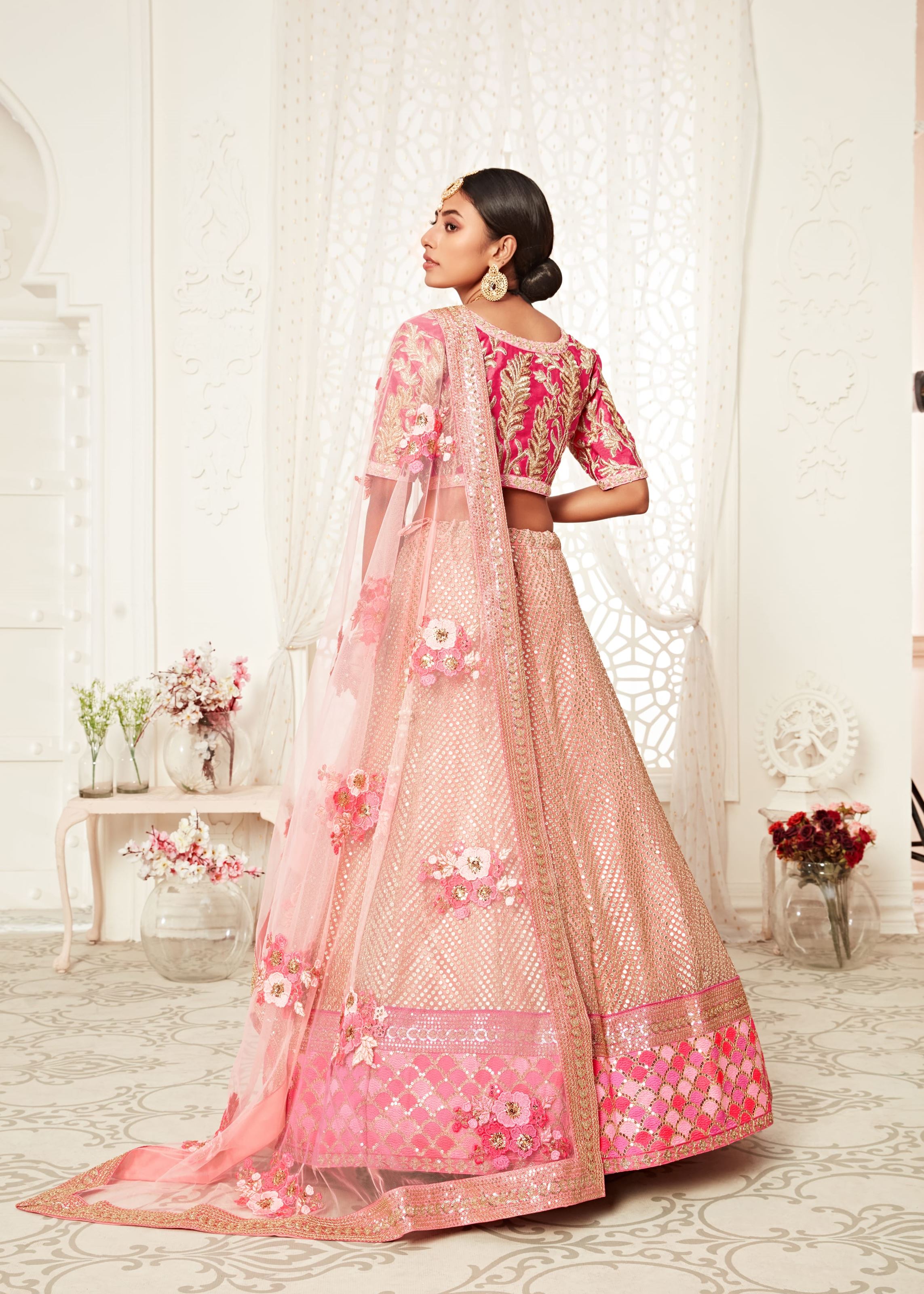 Pink Lehenga Choli With Thread, Zari, Dori And Sequins Embroidery Work