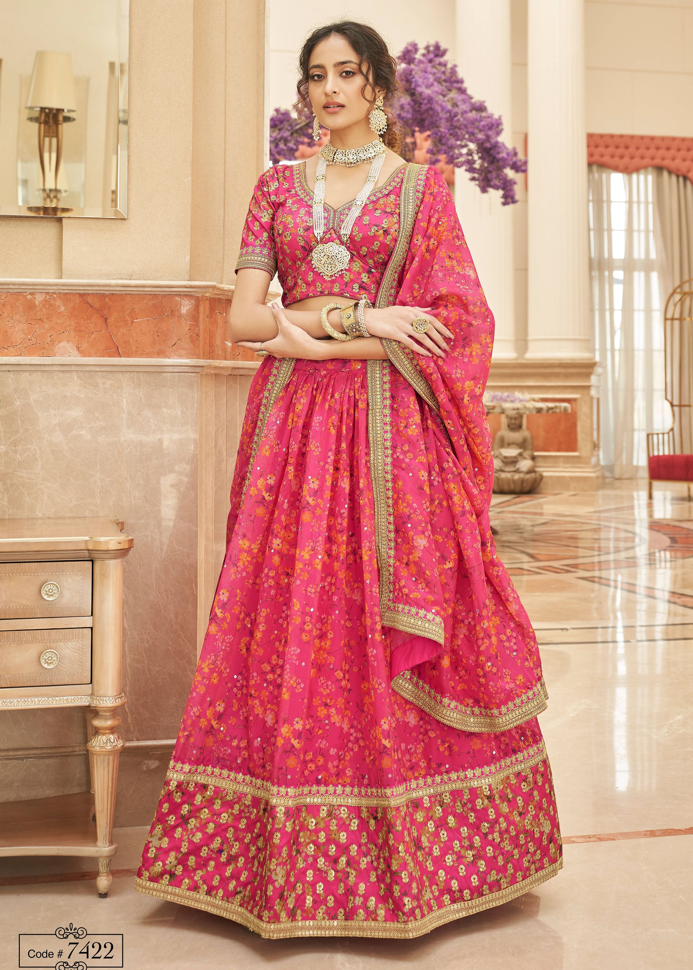 Pink Lehenga Choli With Thread, Zari, Dori And Sequins Embroidery Work