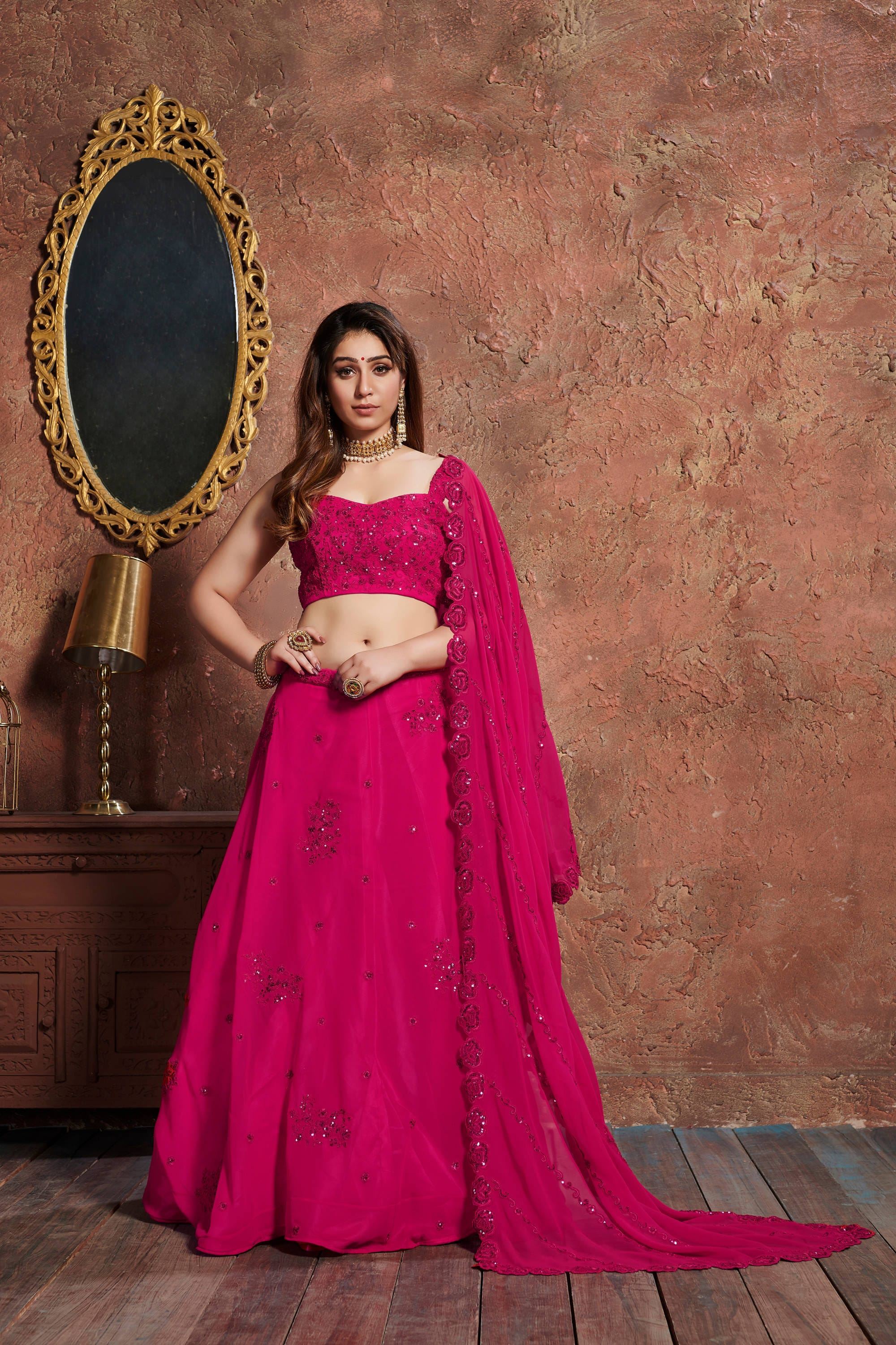 Pink Lehenga Choli With Zari, Sequins And Dori Embroidery