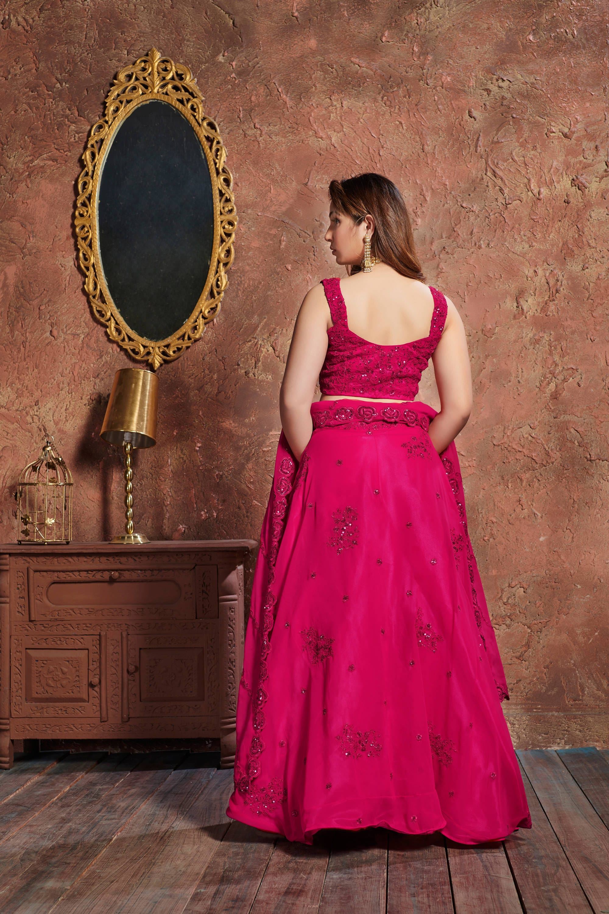 Pink Lehenga Choli With Zari, Sequins And Dori Embroidery