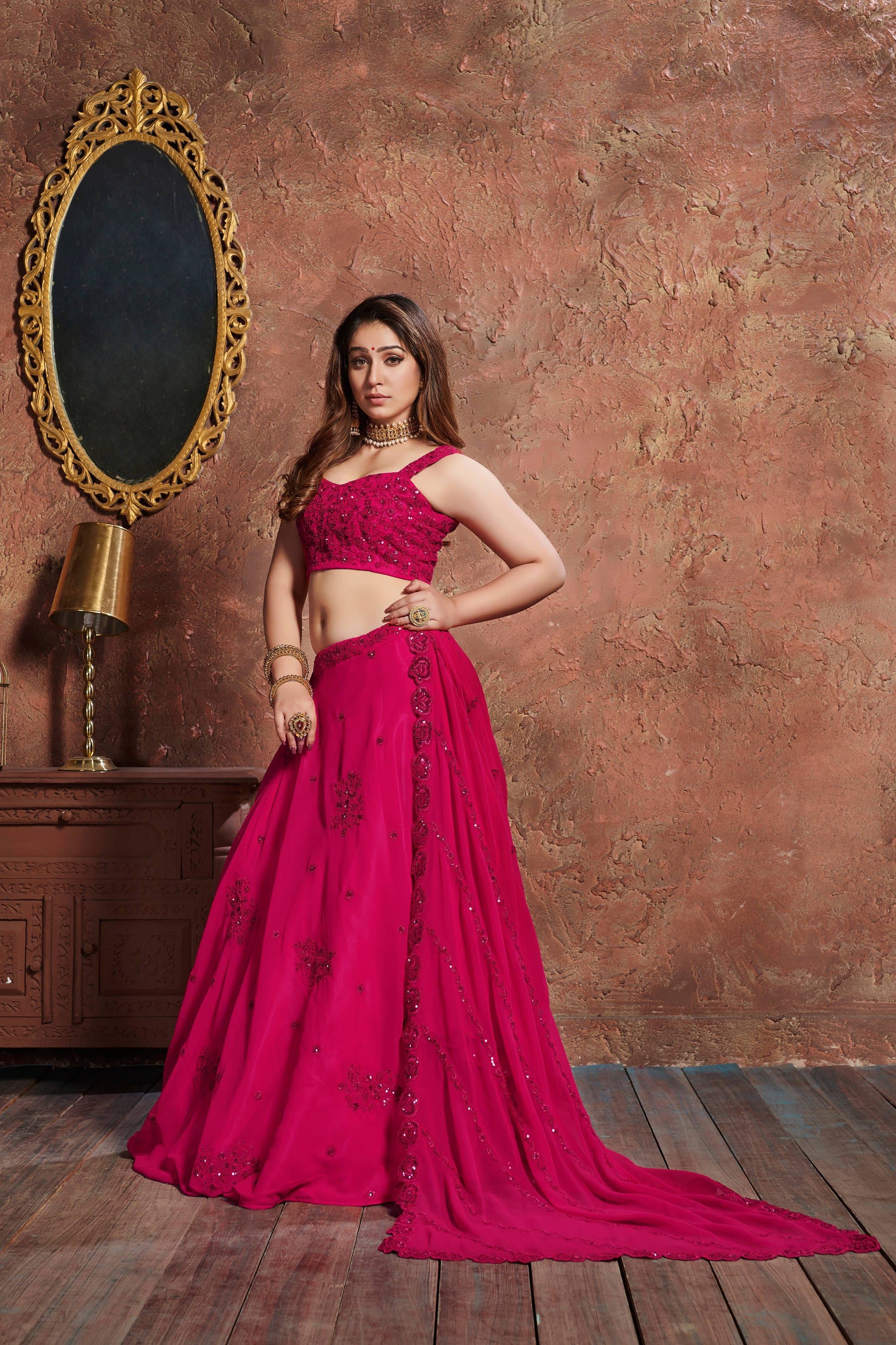 Pink Lehenga Choli With Zari, Sequins And Dori Embroidery