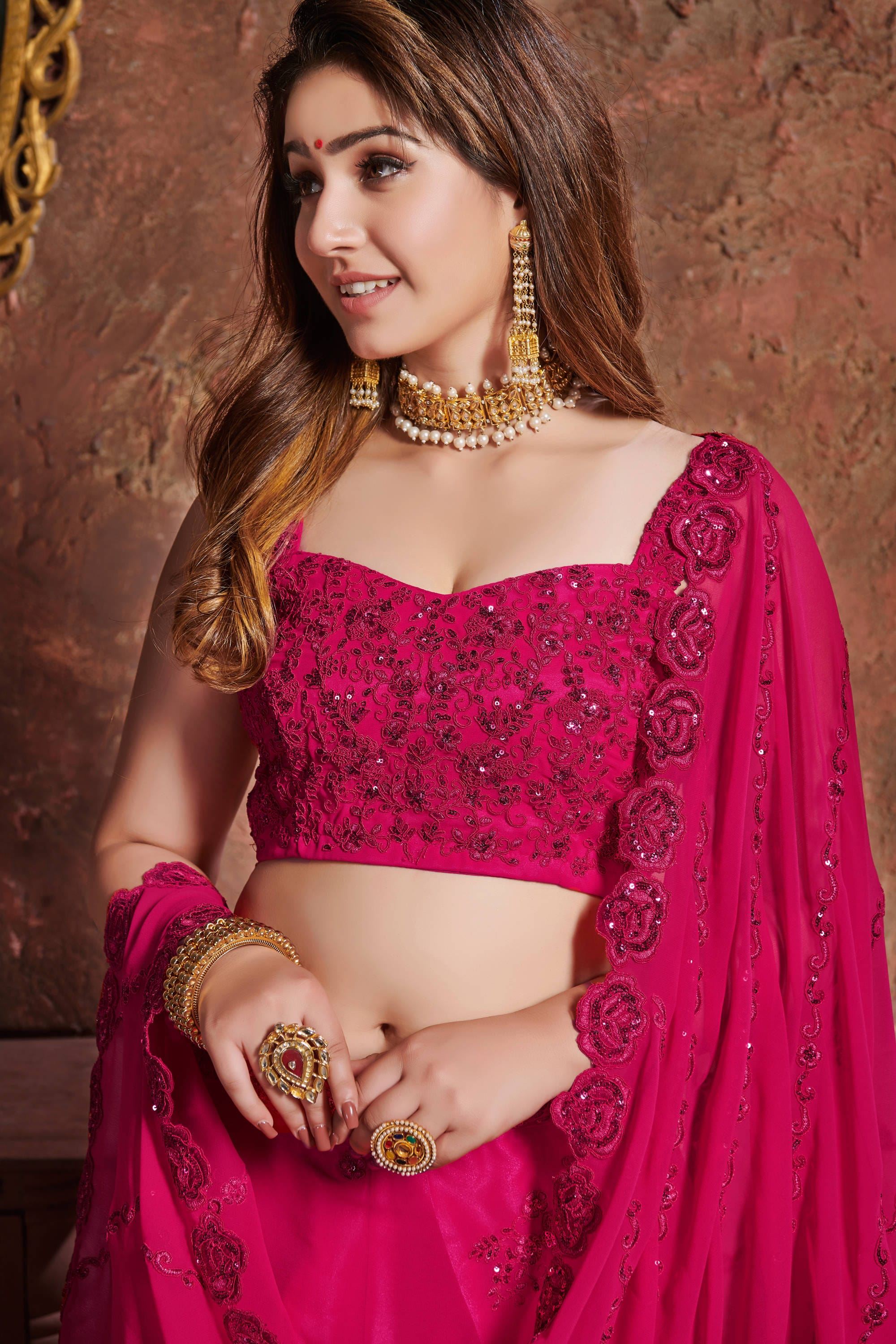 Pink Lehenga Choli With Zari, Sequins And Dori Embroidery