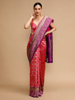 Pink Lichi Silk Saree Woven Jacquard Designer For Ceremonial Looks
