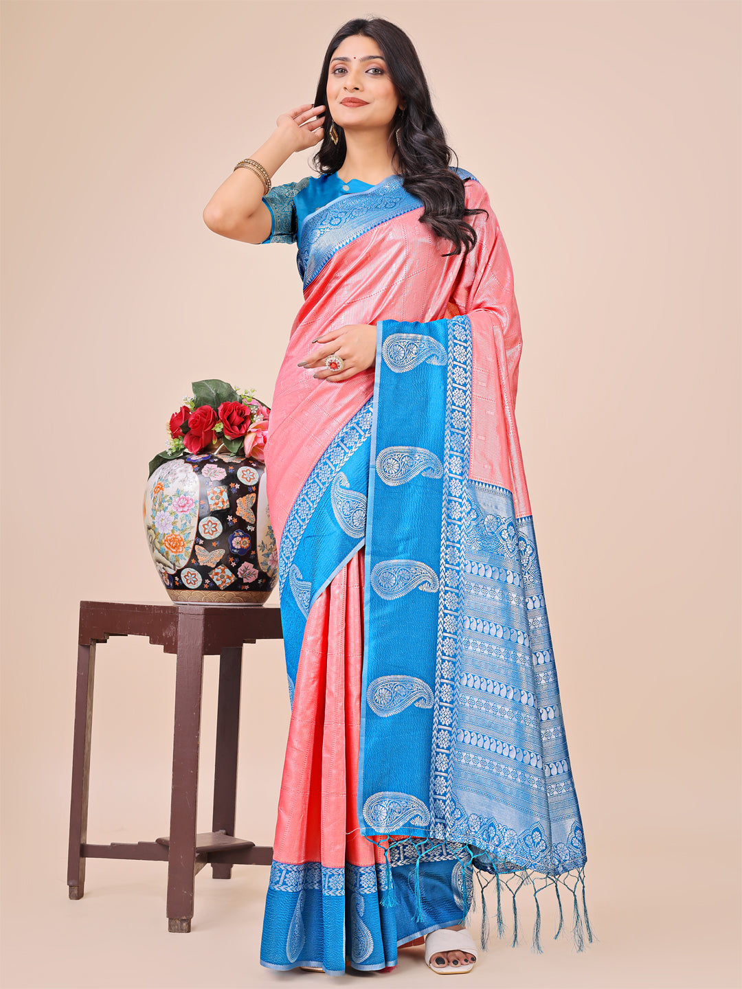 Pink Lichi Silk Woven Designer Festive Graceful Saree