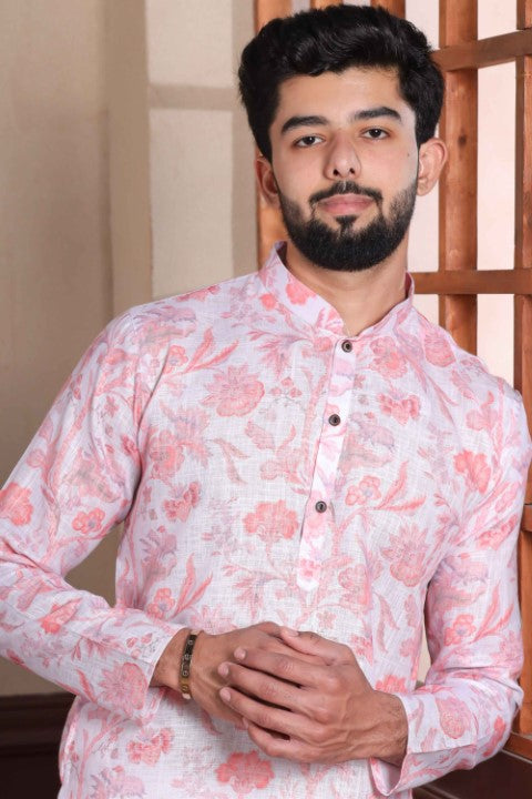 Pink Linen Digital Printed Graceful Kurta Pajama