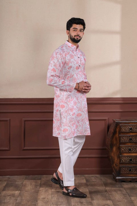 Pink Linen Digital Printed Graceful Kurta Pajama