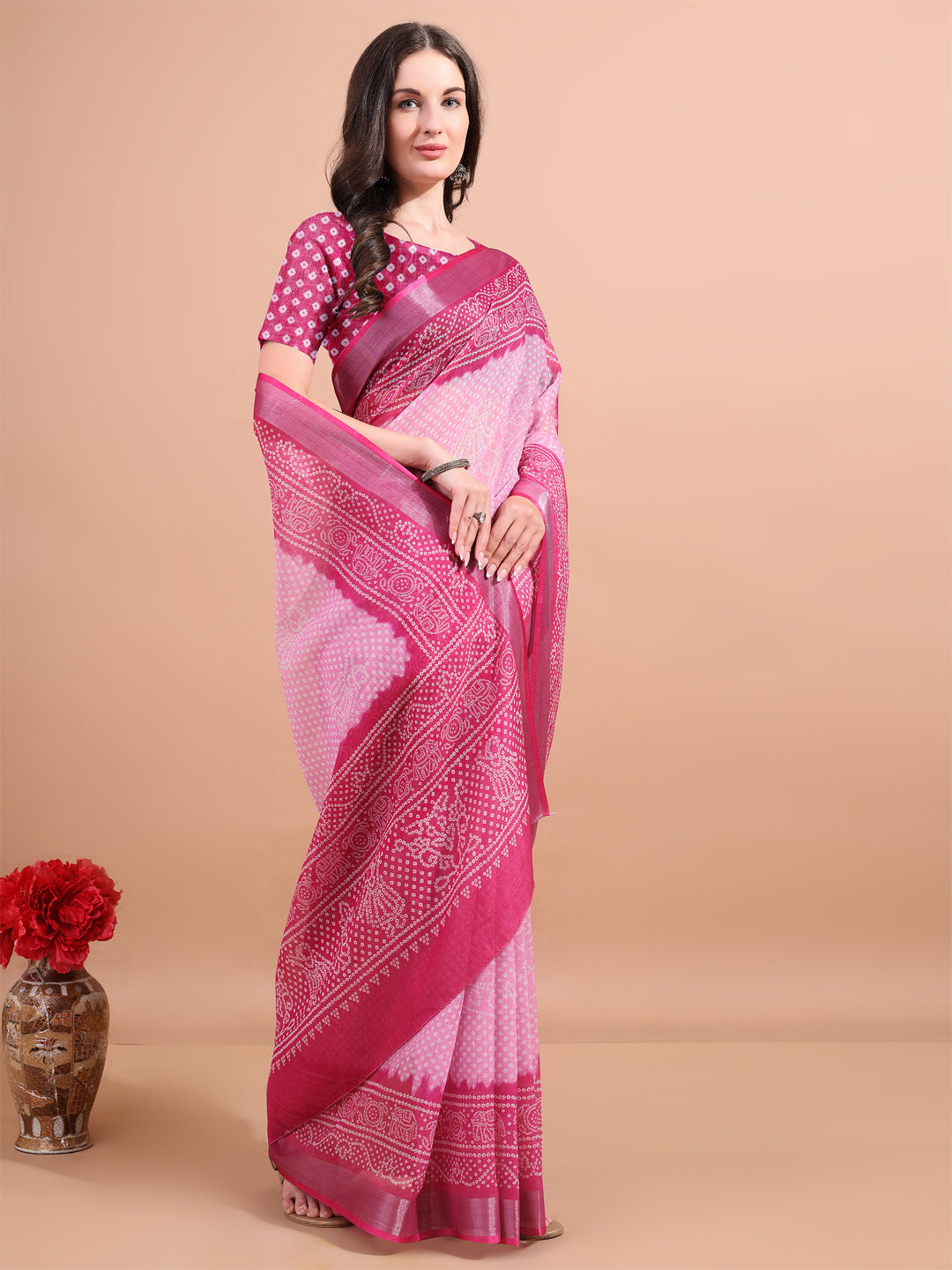 Pink Linen Elegant Printed Saree