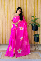 Pink Linen Floral Printed Girlie Looks Saree