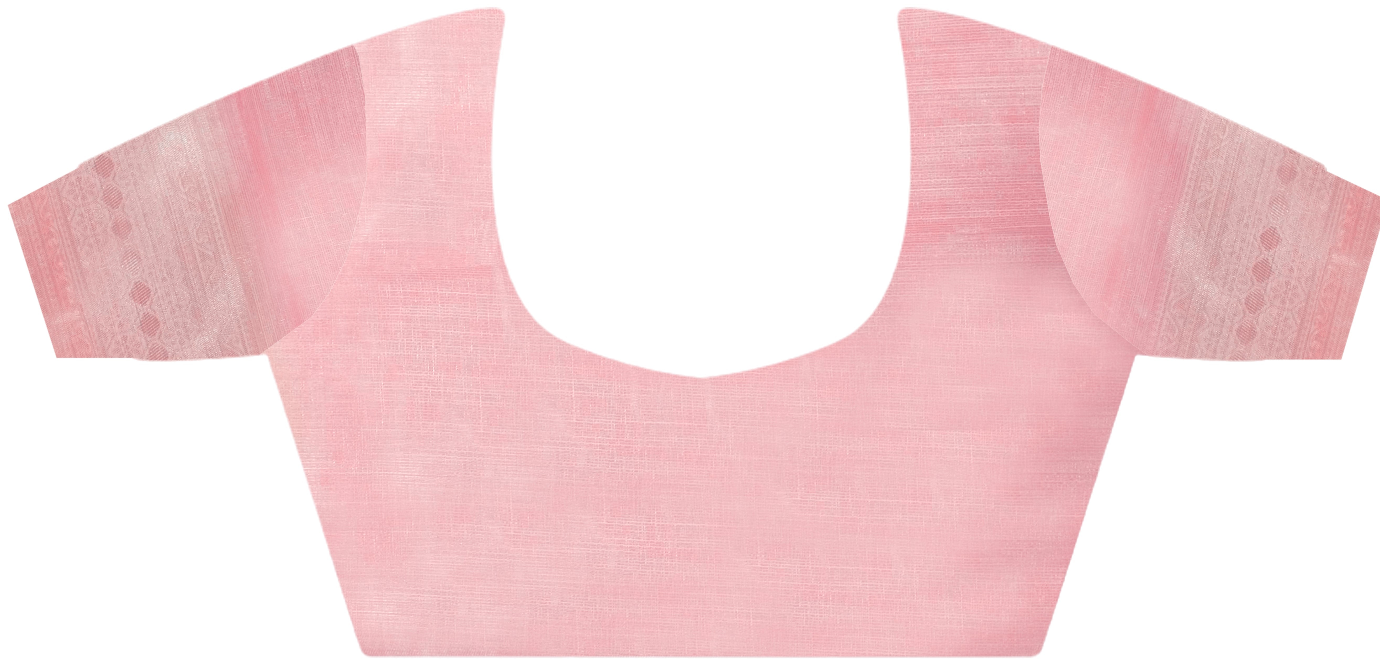 Pink Linen Saree With  Jacquard Woven Work