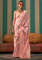 Pink Linen Saree With  Jacquard Woven Work