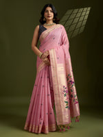 Pink Muga Cotton Saree with Flower Butti and Paithani Pallu