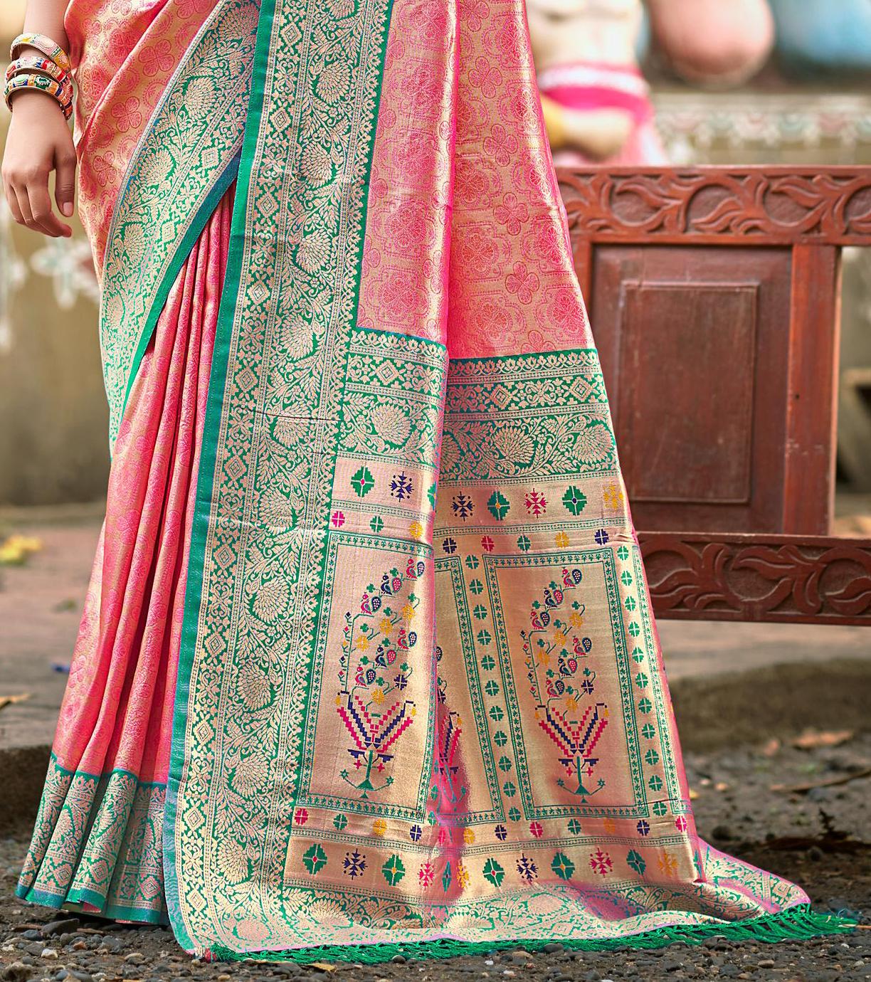 Pink Multi Color Kanjivaram Silk Saree With Effortless Style and Everyday Grace