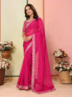 Pink Organza Designer Embroidery Work Patywear Saree