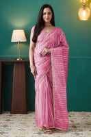 Pink Organza Designer Foil Printed Partywear Saree