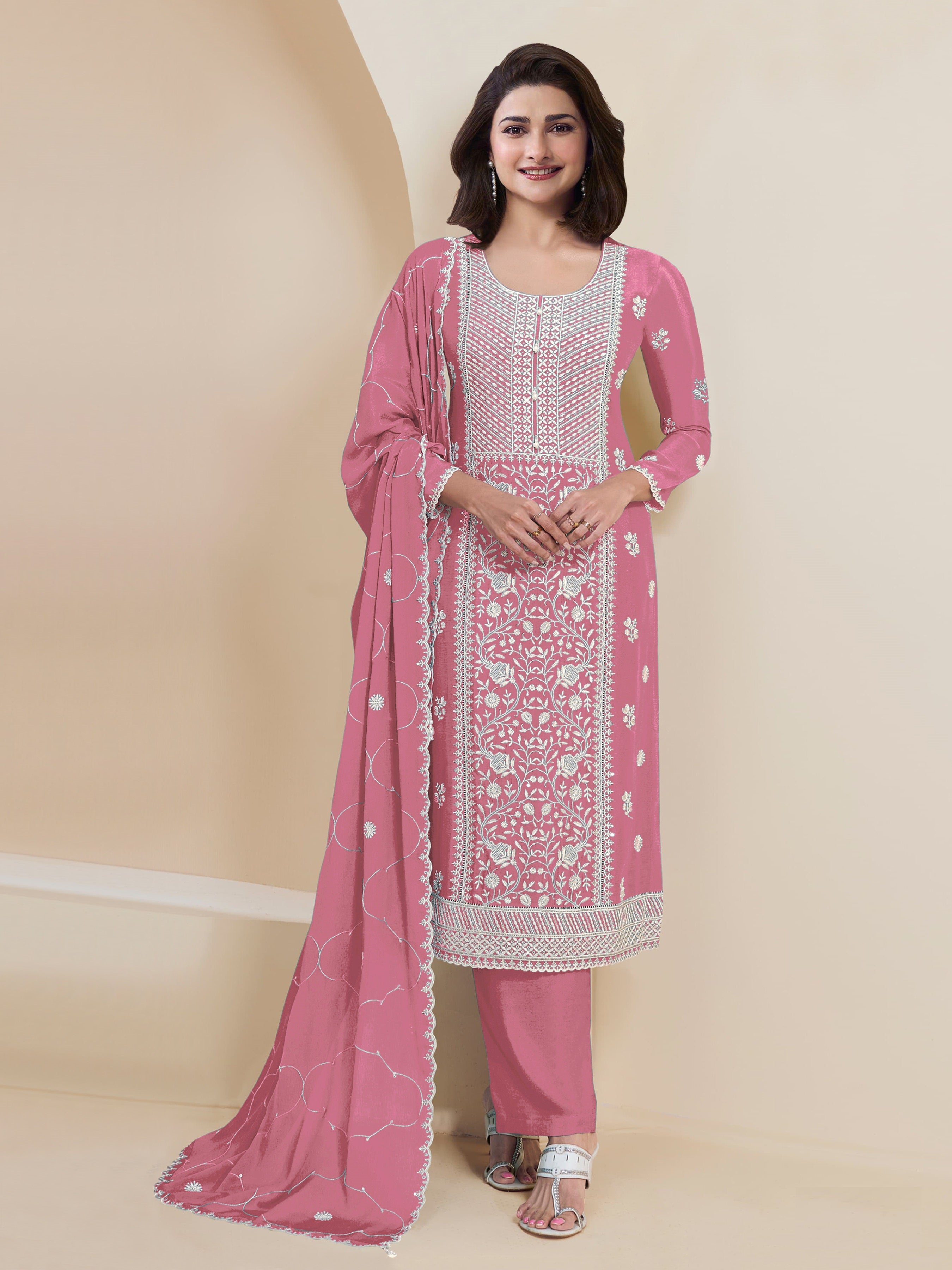 Pink Pakistani Salwar Suit With Heavy Embroidery Work
