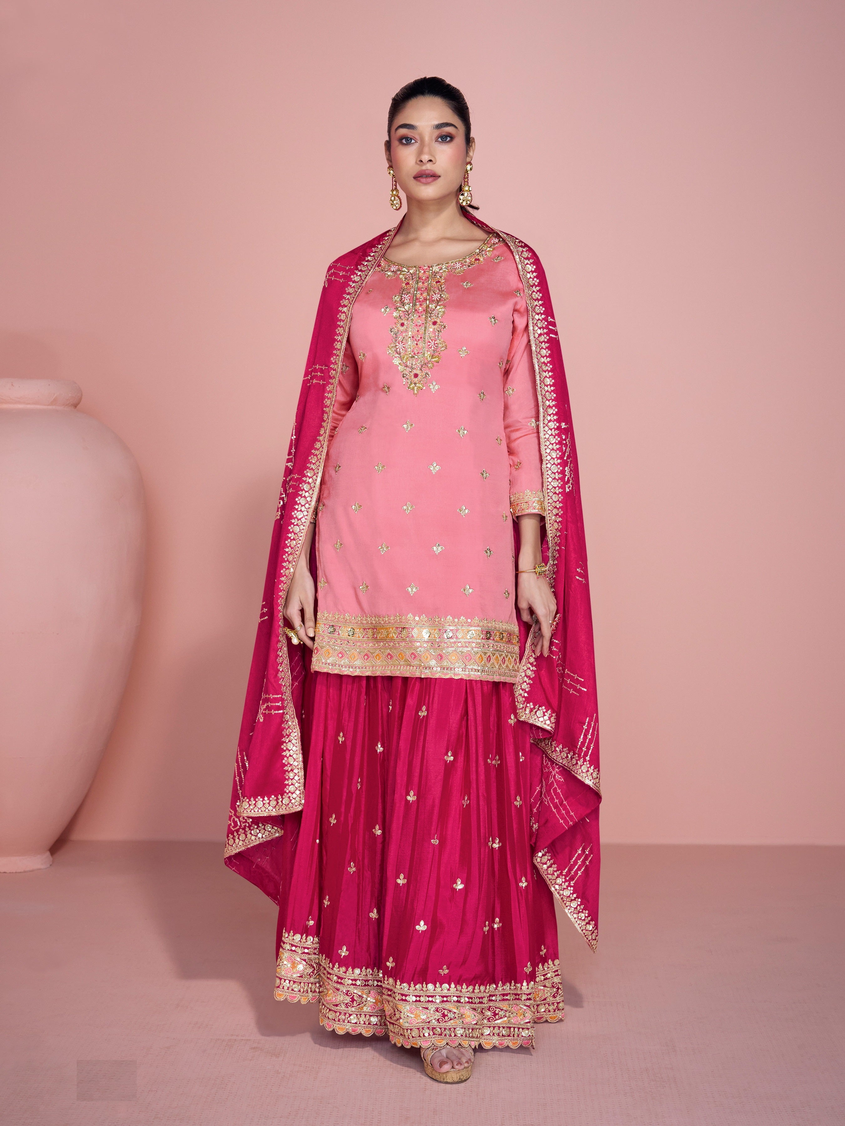 Pink Palazo Suit With Heavy Embroidery Work