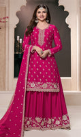 Pink Palazzo Style Salwar Suit With Heavy Embroidery Work