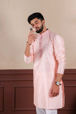 Pink Partywear Kurta Pajama with Designer Embroidery
