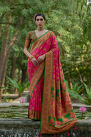Pink Pashmina Silk Saree with Floral Jal and Thread Pallu