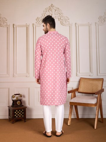 Pink Printed Cotton Stylish Kurta Pajama