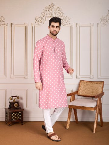 Pink Printed Cotton Stylish Kurta Pajama