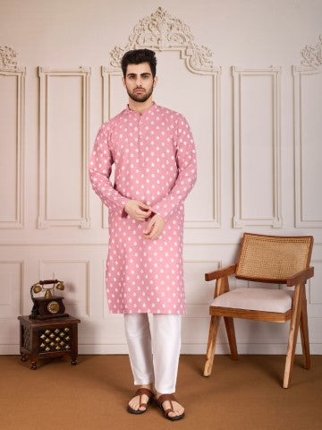 Pink Printed Cotton Stylish Kurta Pajama