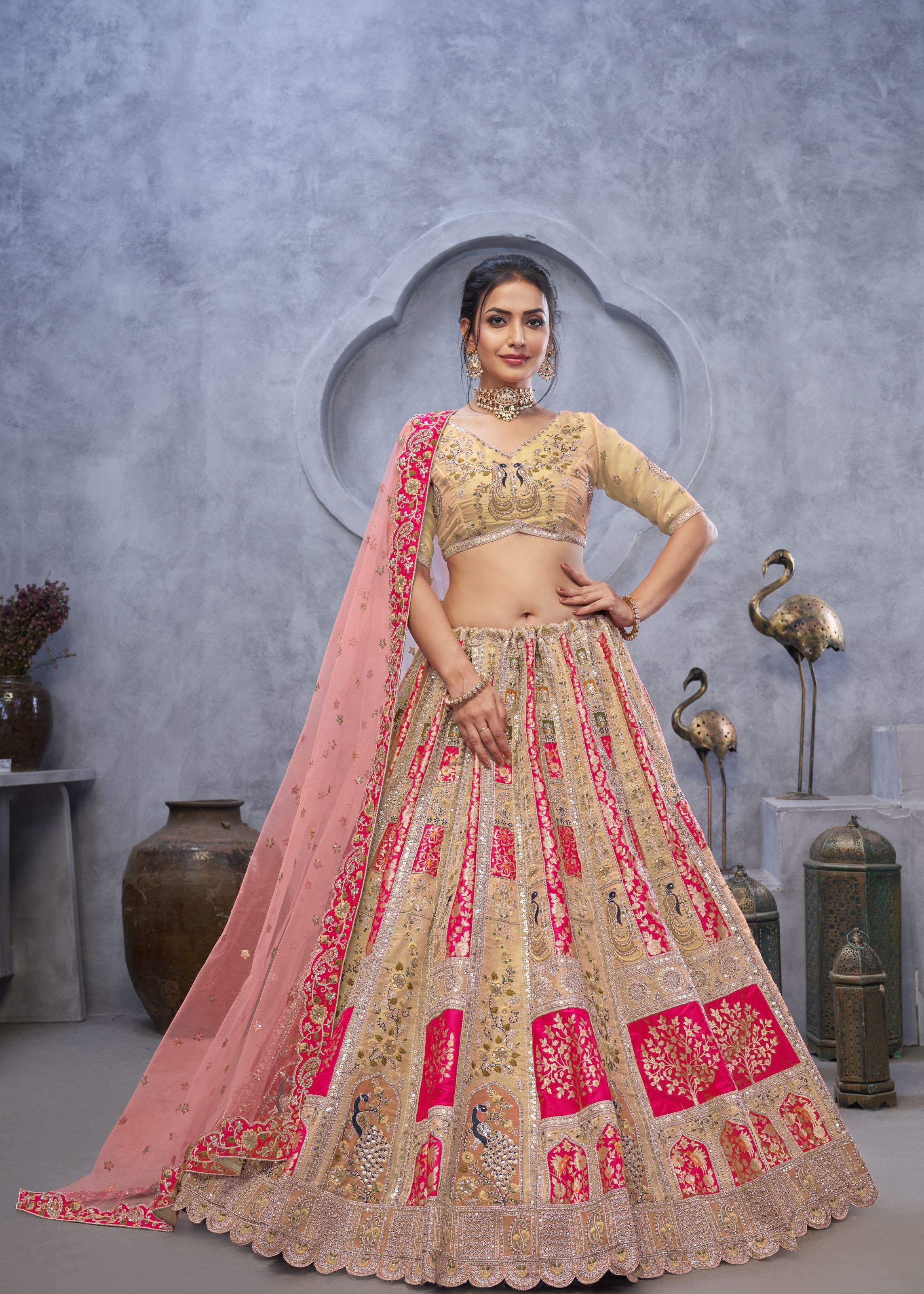 Pink Radiant Magenta Bridal  Silk Lehenga