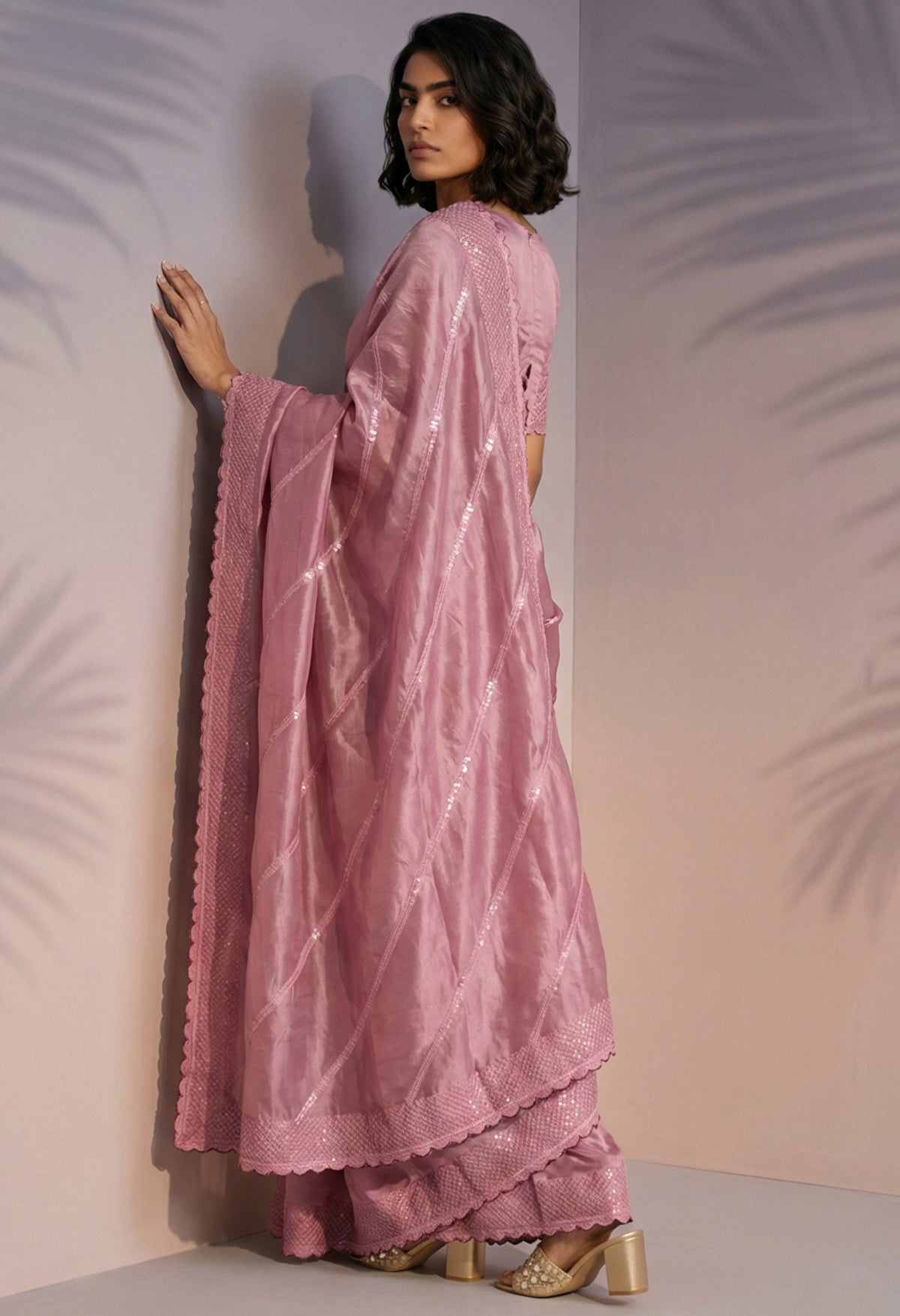 Pink Rasberry Silk Saree with Elegant Thread & Sequins Embroidery