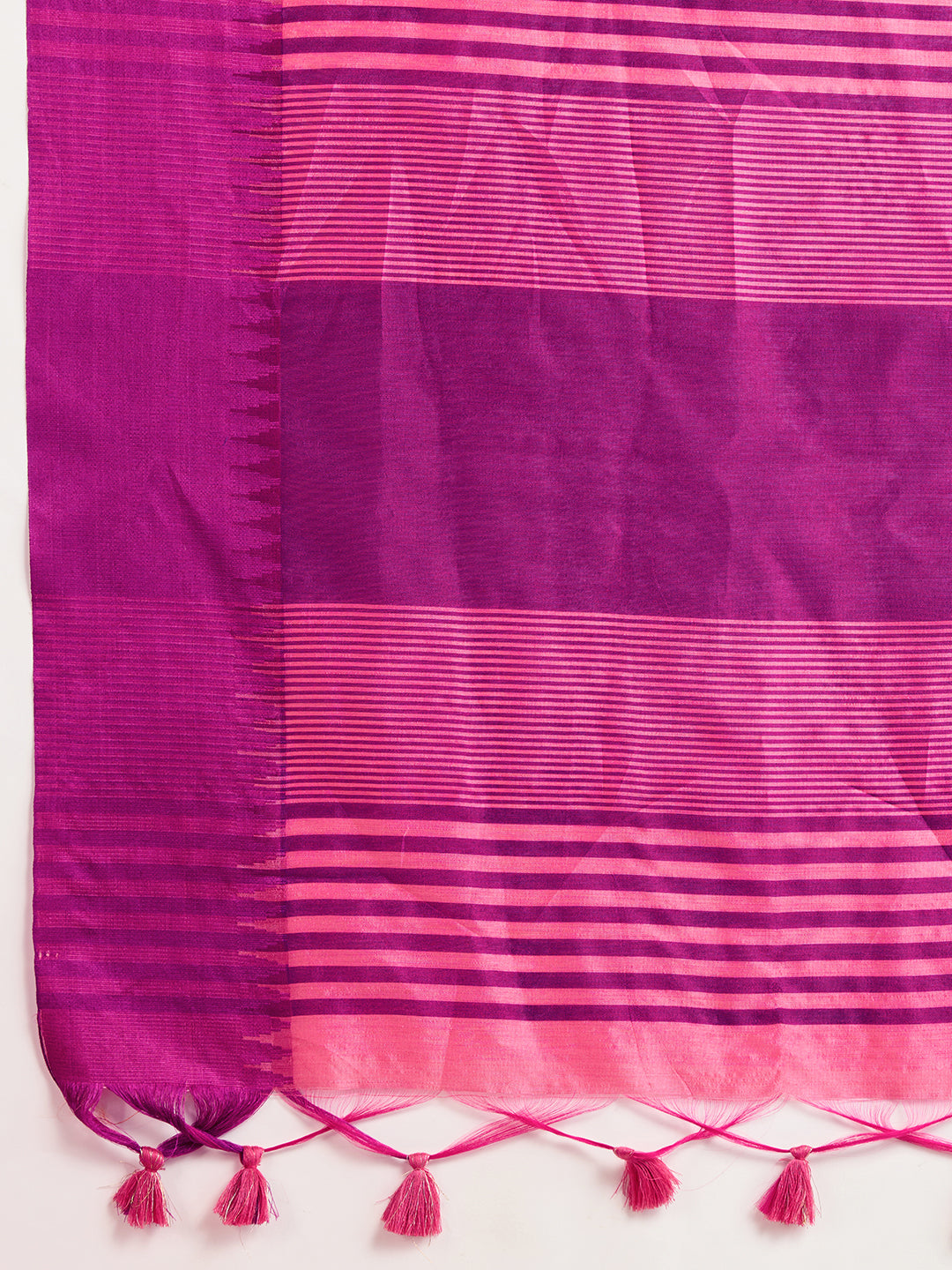 Pink Raw Silk Saree with Temple Border and Striped Pallu