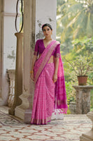 Pink Raw Silk Woven Ikat Designer Ceremonial Saree