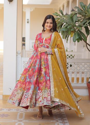 Pink Russian silk Suit With Embroidery Zari Sequins-work