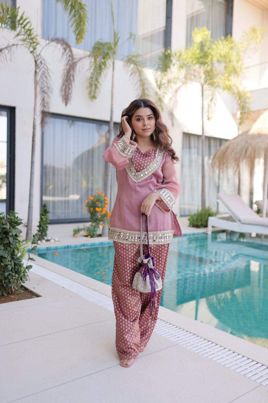 Pink Salasa Designer Suit Set With Jacquard Lace Embellishments