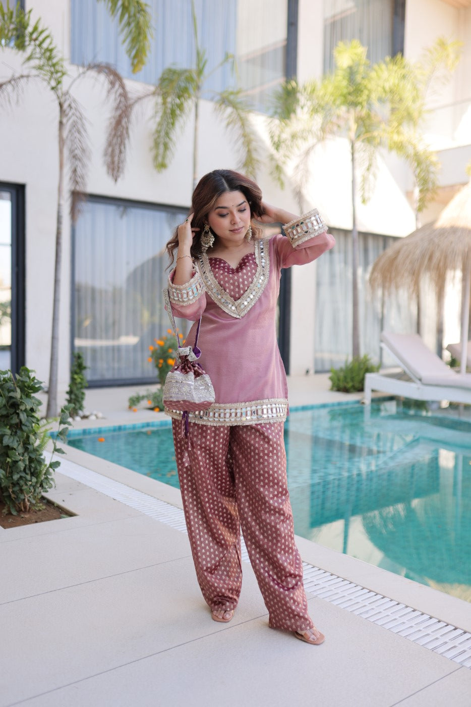 Pink Salasa Designer Suit Set With Jacquard Lace Embellishments