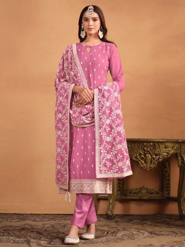 Pink Salwar Kameez With Thread Emboirdered Work