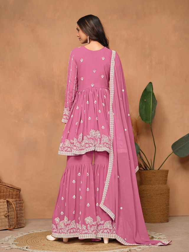 Pink Salwar Kameez With Thread Emboirdered Work