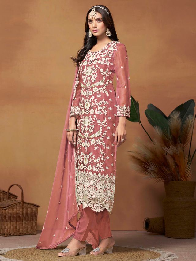 Pink Salwar Kameez With Thread Emboirdered Work