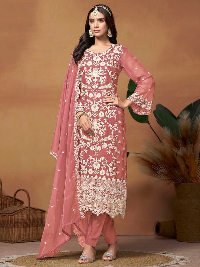 Pink Salwar Kameez With Thread Emboirdered Work