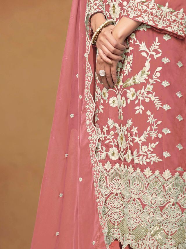 Pink Salwar Kameez With Thread Emboirdered Work