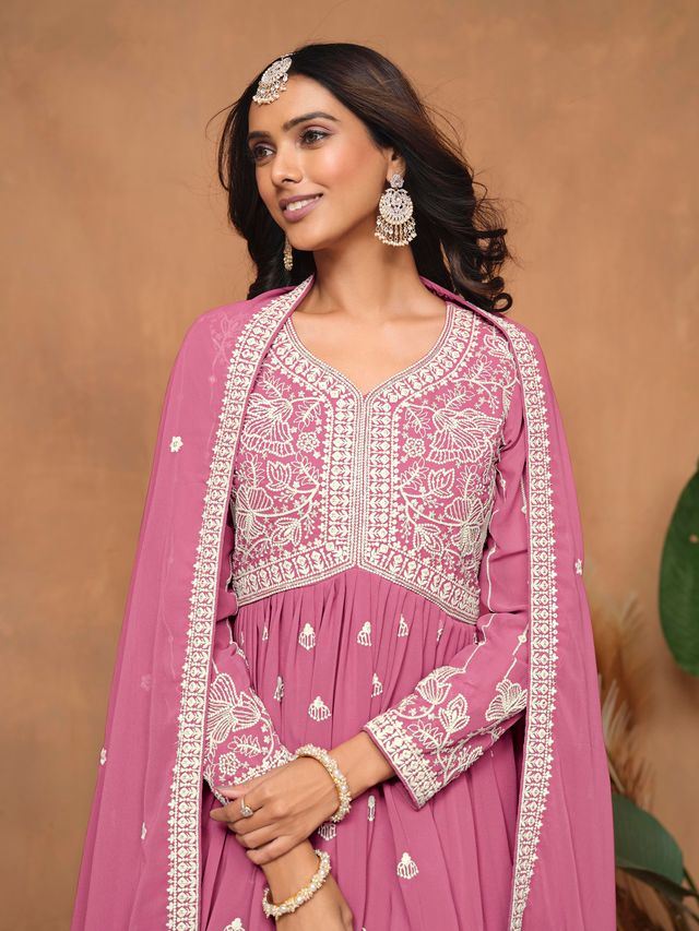 Pink Salwar Kameez With Thread Emboirdered Work
