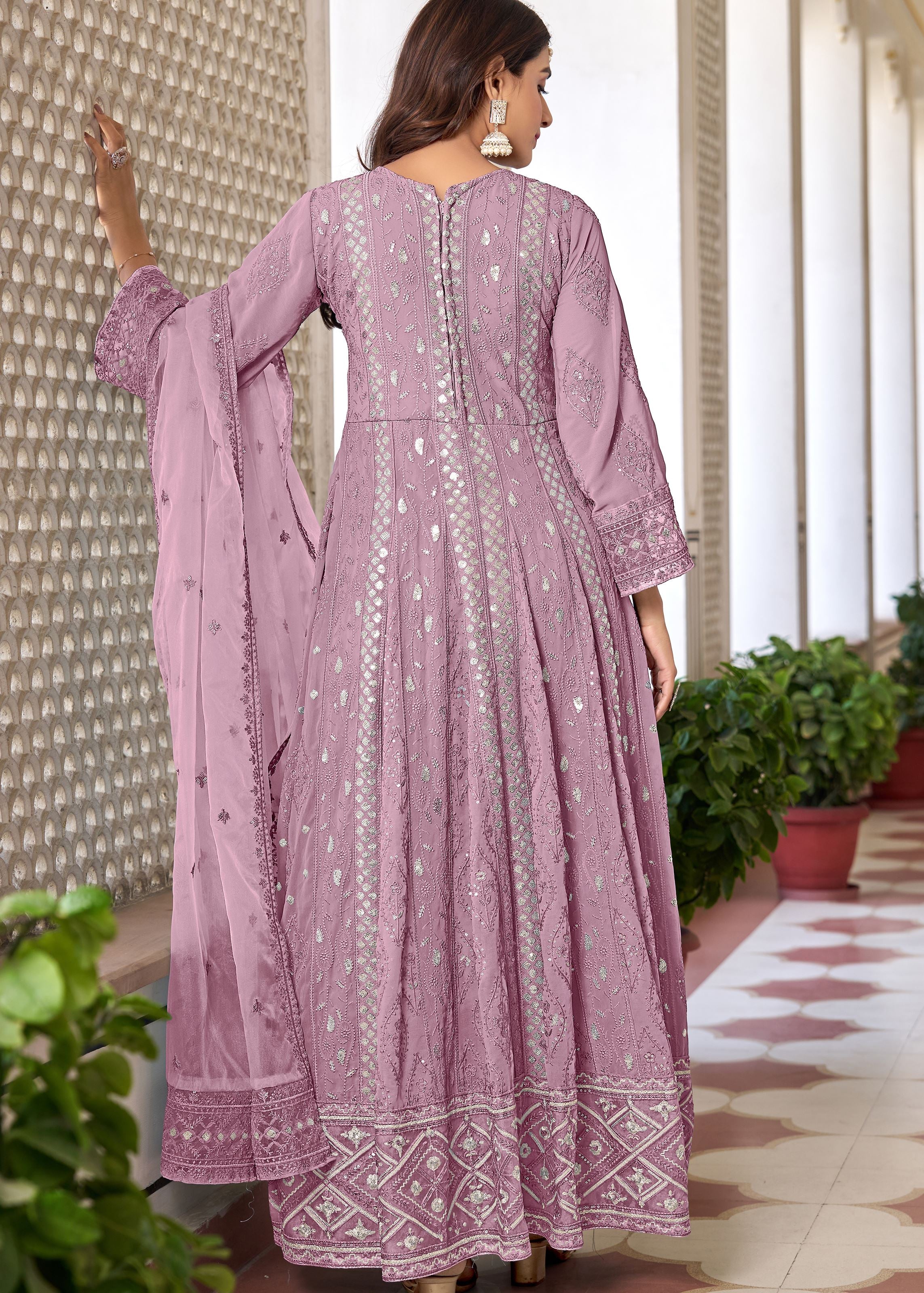 Pink Salwar Kameez with Heavy Thread Embroidery With Sequince Work
